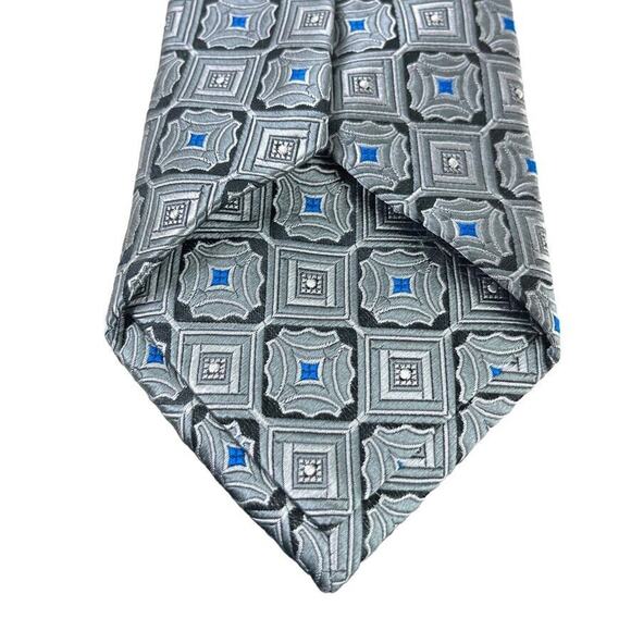 Jos Joseph A Bank Signature Collection Mens Gray Blue 100% Silk Tie Necktie 3.5" - Picture 14 of 16